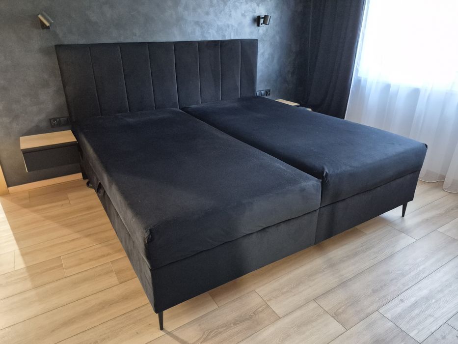 Łóżko kontynentalne 200x200 Matt Velvet czarne + topper | stan bardzo