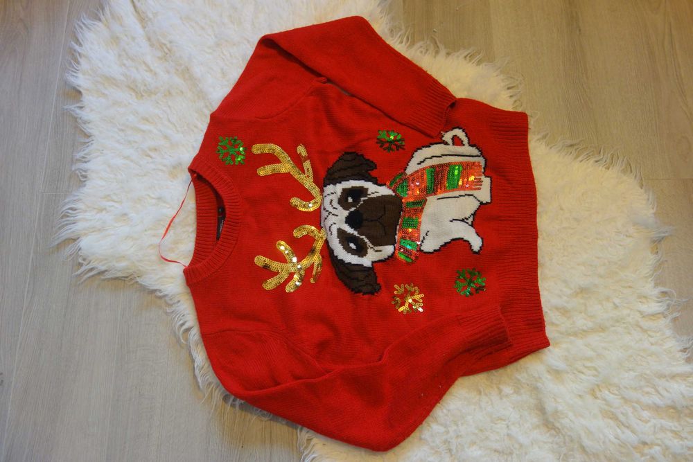 Kappahl S sweter damski świąteczny czerwony Boże Narodzenie cekiny