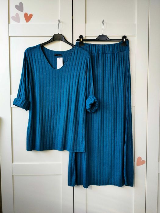 Piękny komplet dzianina na wiosnę spódnica wiskoza angora wełna M/L