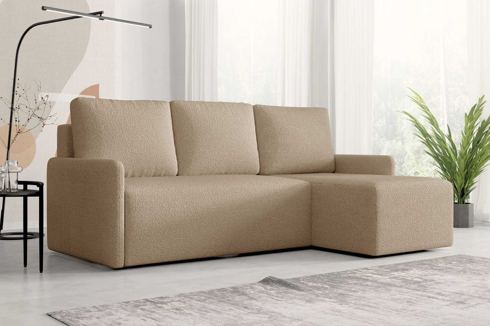 Narożnik Flavio. Rogówka. Sprężyny bonell, tkanina boucle, baranek