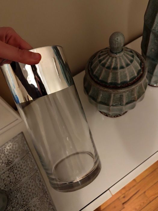 Jarra vidro detalhe prateado