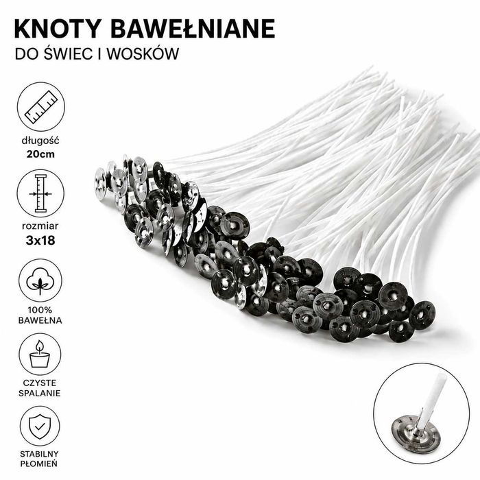 100 x Knoty bawełniane z blaszką 3x18 od SoyWax.pl