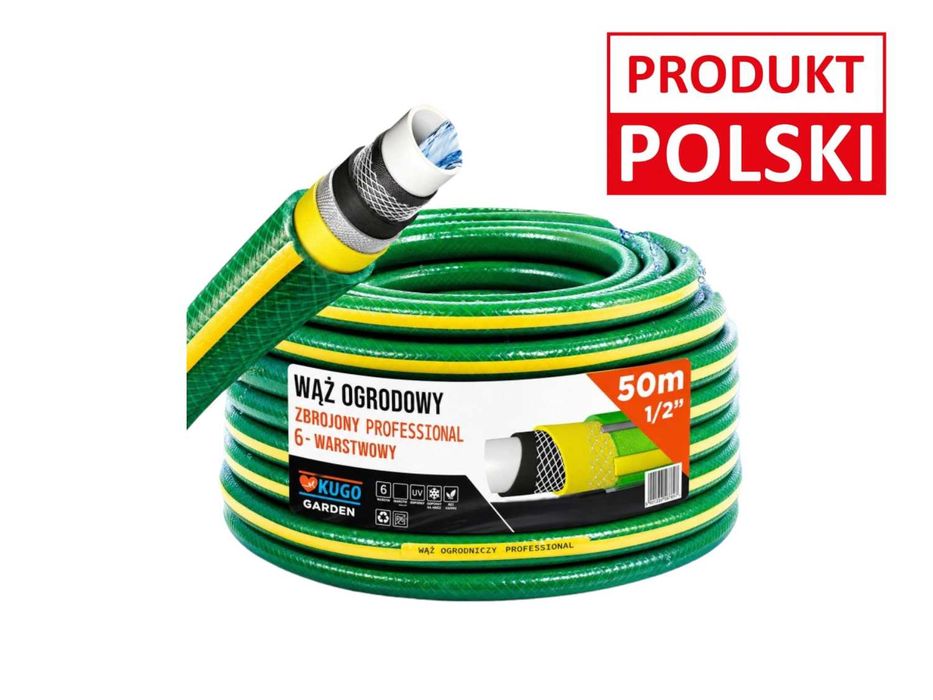 Wąż ogrodowy gumowy 1/2 " 50m 6 WARSTWOWY Zbrojony 36 BAR POLSKA PRODUKCJA