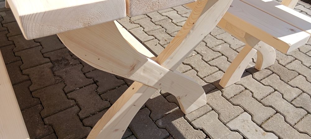 Meble ogrodowe biesiadne drewniane ZESTAW stół + 2 ławka do ogrodu