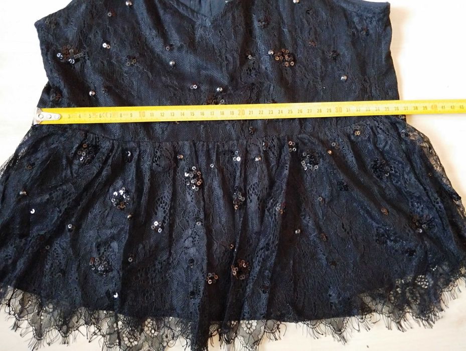 koronkowy crop top z cekinami na ramiączkach xs ażurowy błyszczący