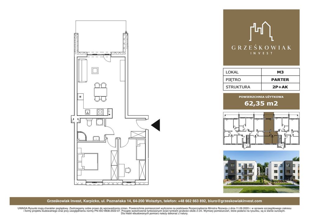 Mieszkanie nr 3, 4 - 62,35m2 | 2 sypialnie | taras