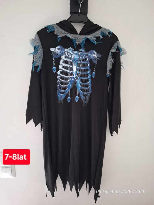 Strój kostium Mroczny Żniwiarz Niebieski Szkielet TU r. 122/128 Halloween 7-8 l