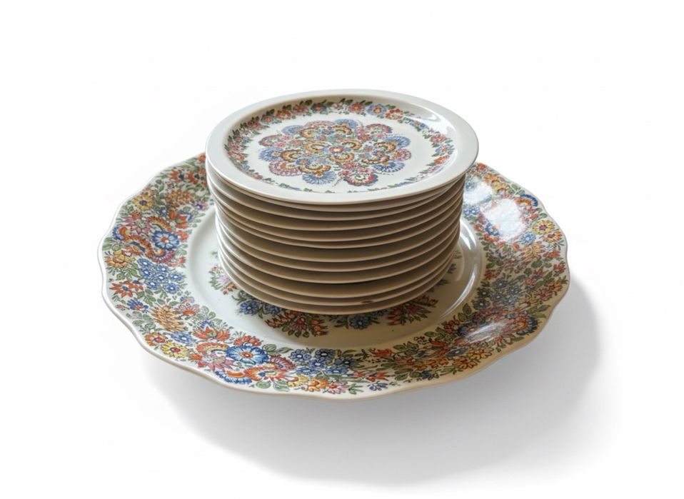 Duży zestaw Serwis Opole Porcelana Ręcznie Malowana Wzór Kwiatowy