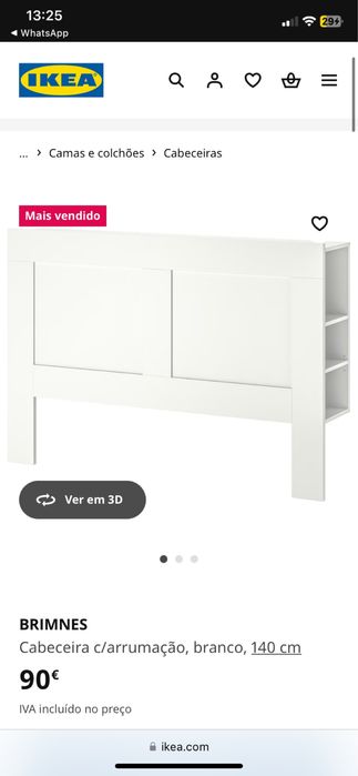 Cama + cabeceira com arrumação e cómoda com 3 gavetas