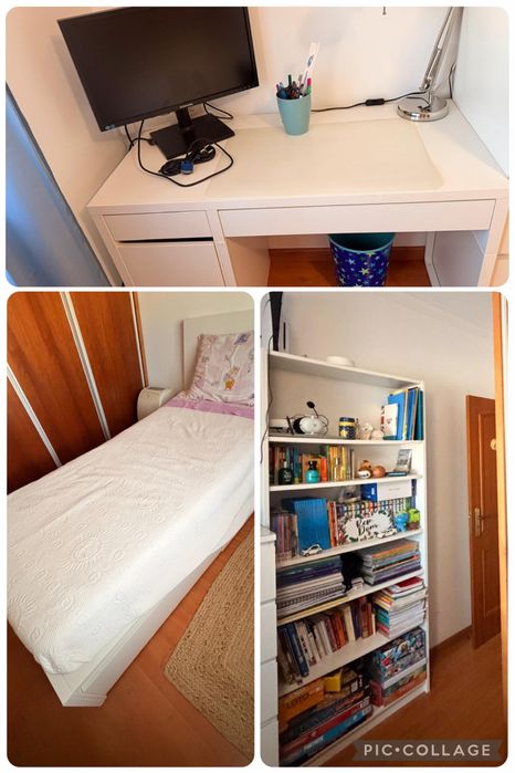 Conjunto CAMA individual + SECRETARIA + ESTANTE (IKEA) - Oferta monitor Samsung 22"
