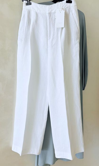 ZARA лляні брюки білі широкі довгі прямі літо весна льняные лен льон