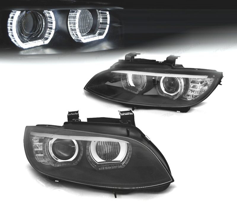 FARÓIS BMW E92 E93 XENON ANGEL EYES LED DLR FUNDO PRETO