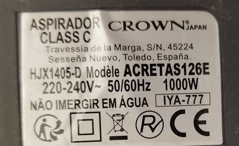 Aspirador CROWN 1000w, SEM saco, Ciclónico.