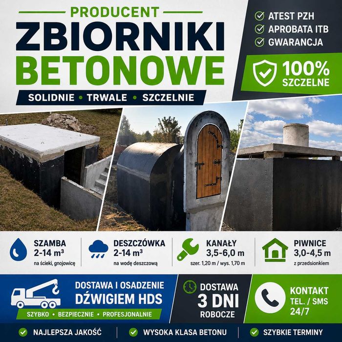zbiornik betonowy SZAMBO szamba cementowy kanał kanały 5M DOKUMENTY