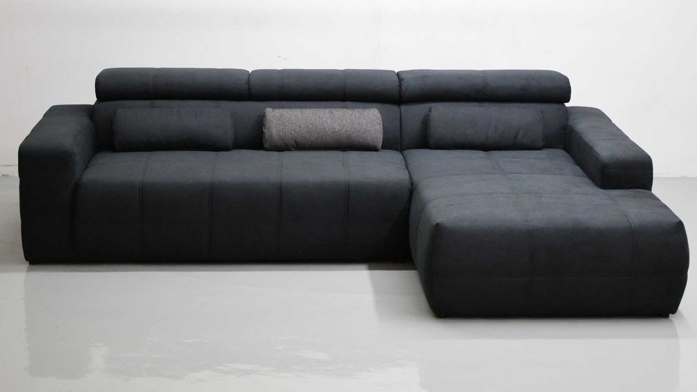 TBK Nowy grafitowy narożnik KLASA PREMIUM regulowane zagłówki rogówka sofa kanapa tkanina DESIGN  NOWOCZESNY WYGODNY