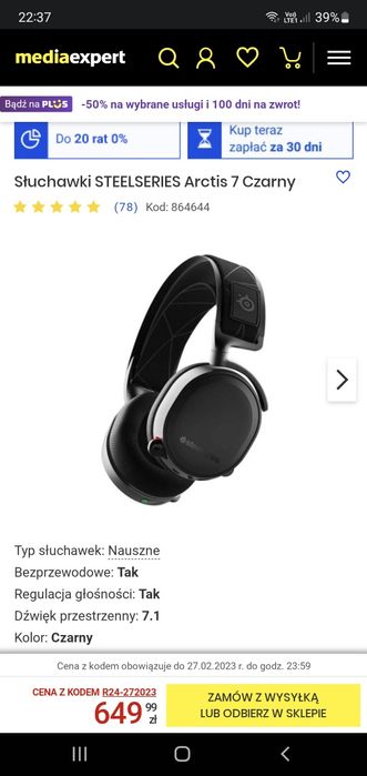 Arctis 7 słuchawki bezprzewodowe.