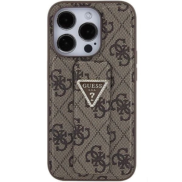 Etui Guess Grip Stand 4G Triangle Strass na iPhone 15 Pro - brązowe