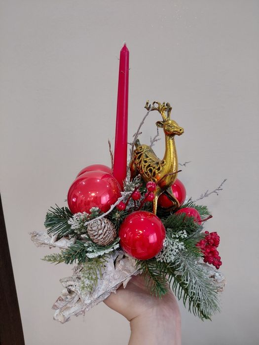 Świąteczny stroik na stół komodę ze świeczką home&you