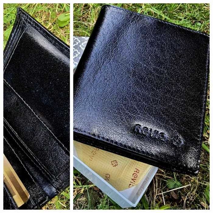 Skórzany męski czarny portfel rozkładany nowy modny