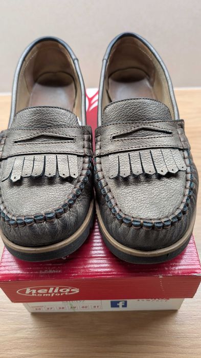 Mokasyny skórzane, miedziane, rozm. 39, Helios komfort