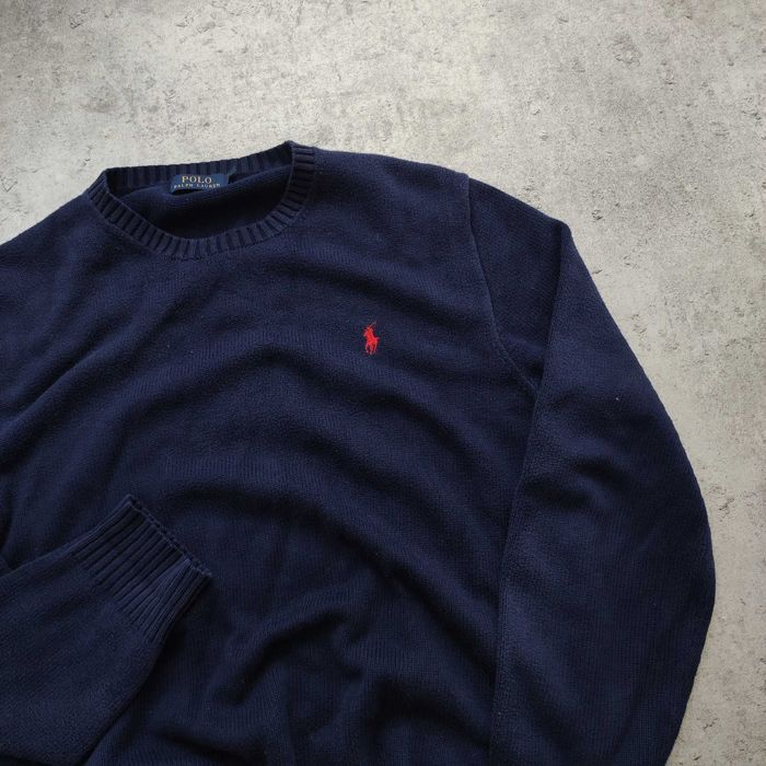 MĘSKI PREMIUM Elegancki Granatowy Sweter Haft Logo Konik Ralph Lauren