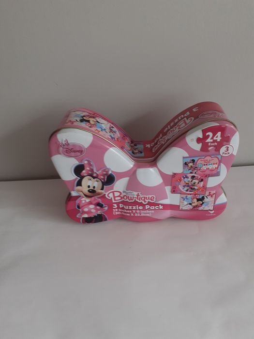 Układanki puzzle 3 szt Disney, w metalowym pudełku
