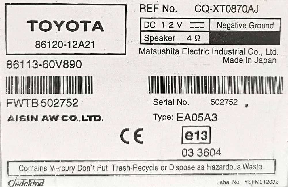 Rádio / Auto Rádio 86120-12A21 - TOYOTA AURIS