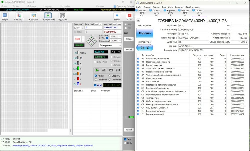 HDD 4TB Toshiba MG04 7200RPM SATA III серверний | SMART OK