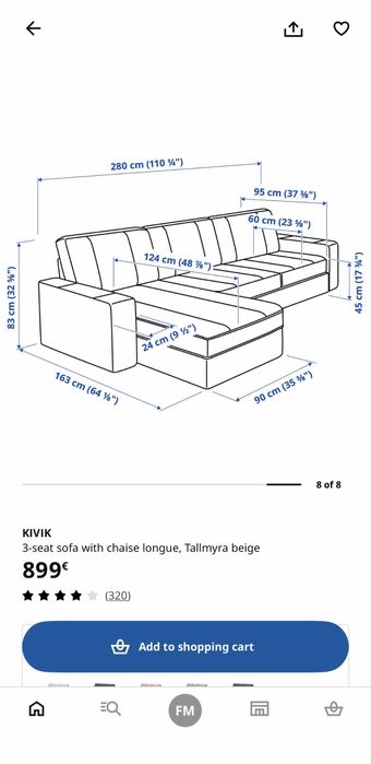 Sofa Ikea Kivik chaise longue