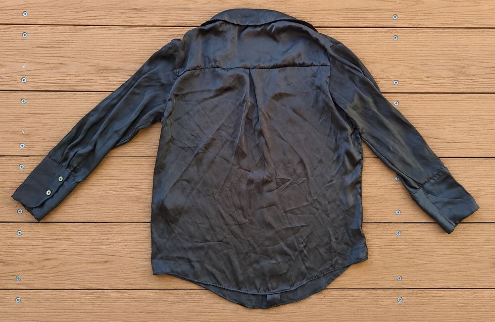 Camisa Zara Preta Acetinada XS | Zara Black Satin Shirt XS