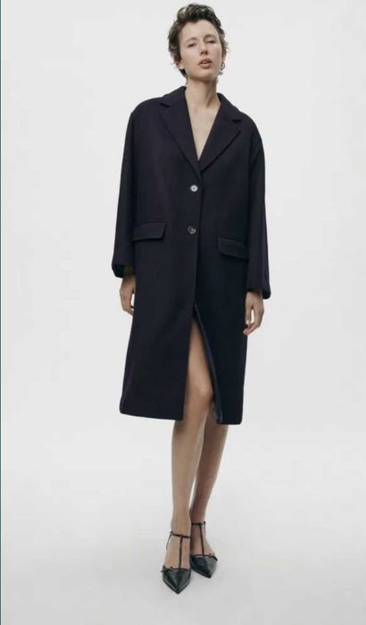 ZARA wełna XS-S jak M-L nowy płaszcz 51% granatowy oversize