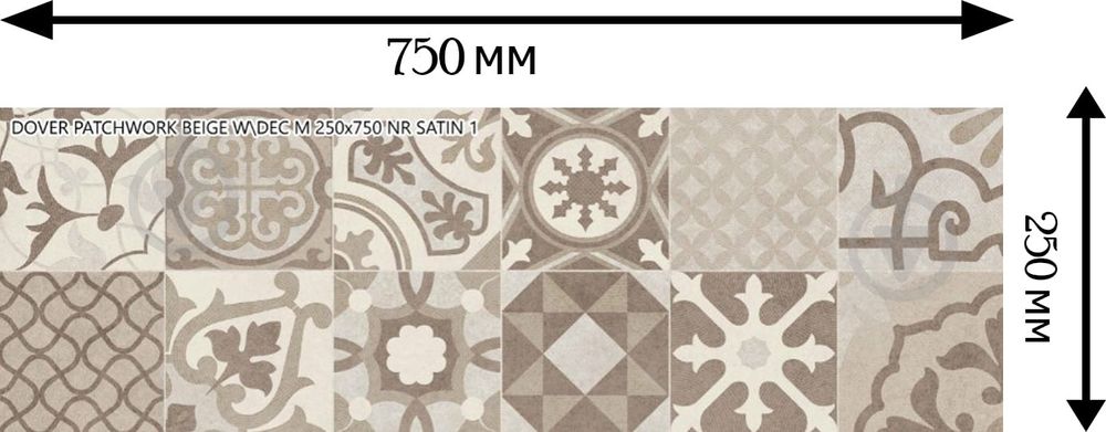 Плитка Allore Group Dover Patchwork Beige W M NR Satin 1 25x75 см
