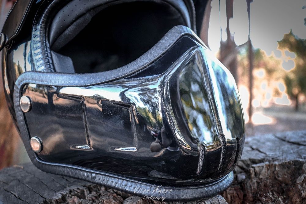 Capacete Vintage/Motocross/Old School/Retro (Black Glossy)|NOVO