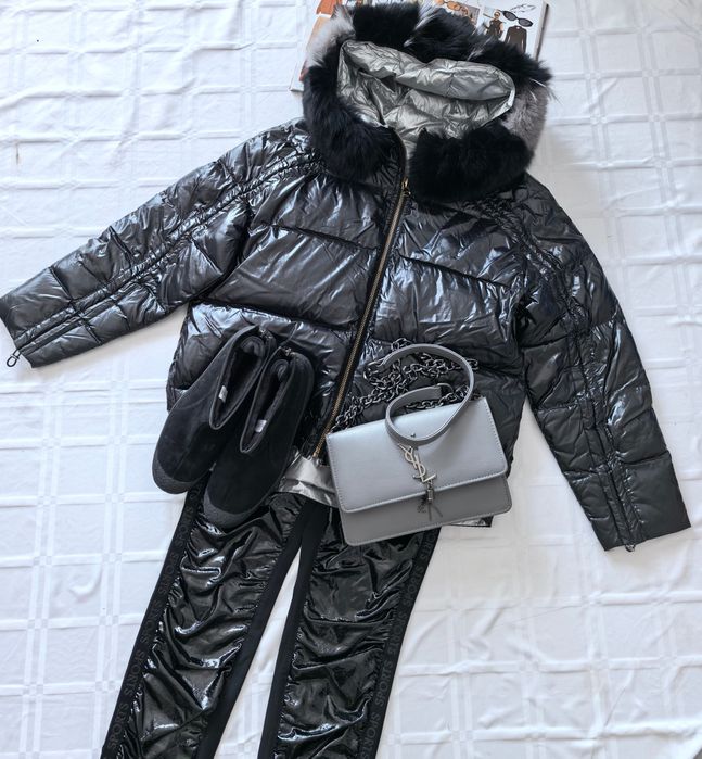 Czarna kurtka damska  sztucznym futerkiem  r. S/M