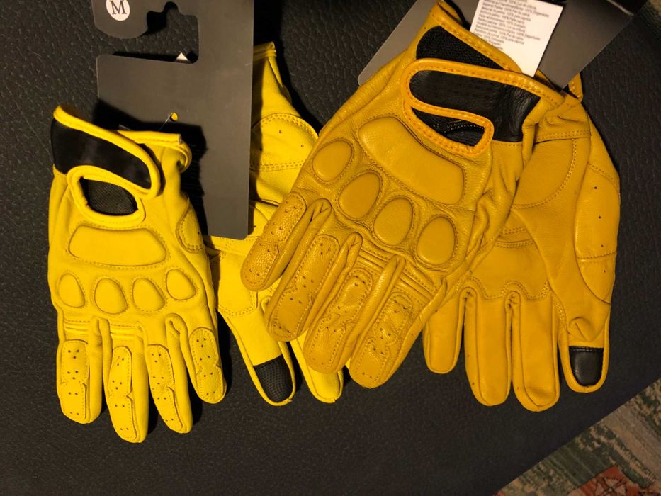 Luvas moto pele sintética amarelas proteção M L XL - Stock limitado