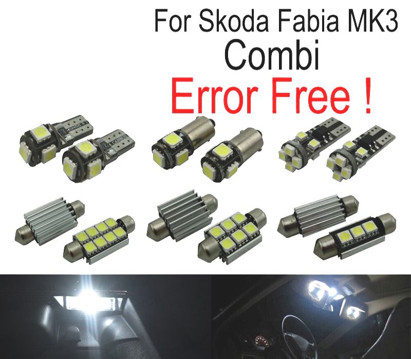 KIT COMPLETO DE 12 LAMPADAS LED INTERIOR PARA SKODA FABIA 3 MK3 MK III COMBI BIENES WAGON 15-
