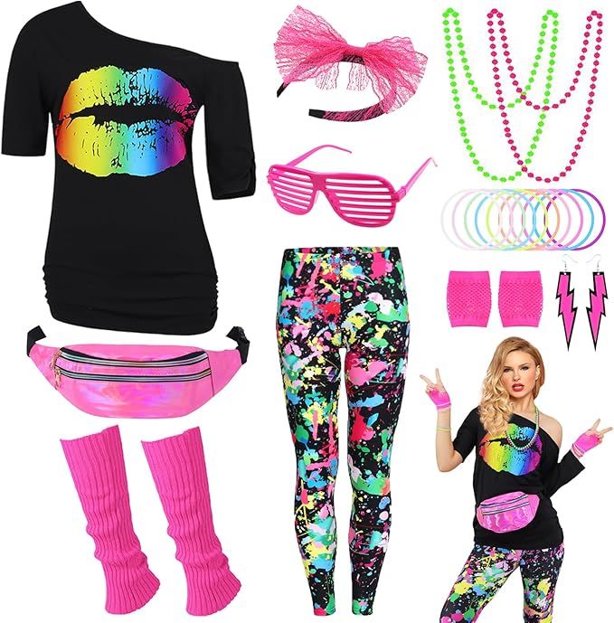 Damski Strój Kostium Przebranie Lata 80 Halloween Retro Neon Disco XXL