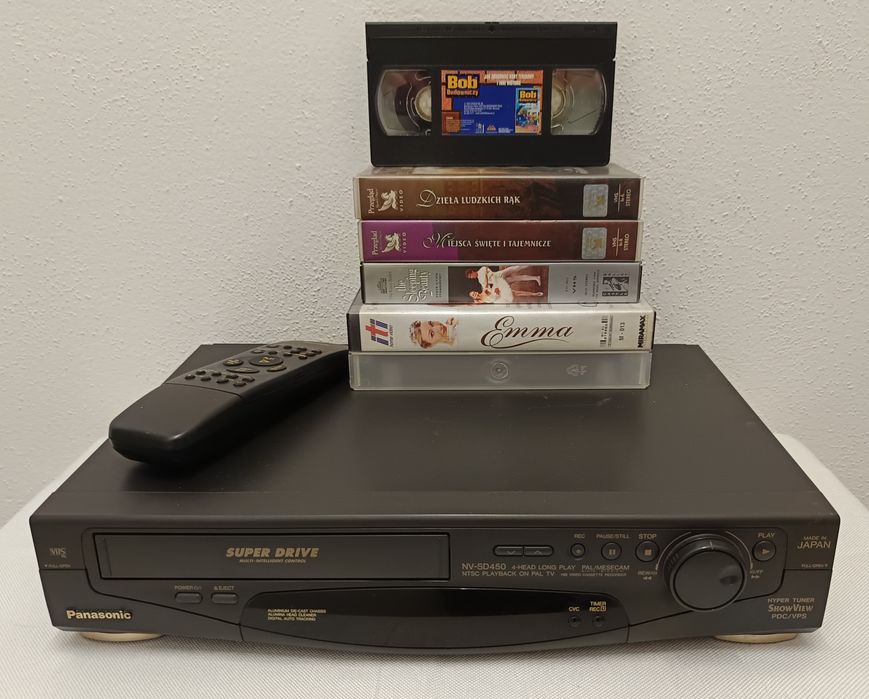 Magnetowid VHS/Panasonic NV-SD450EE/Pilot/Kasety/Cena za całość