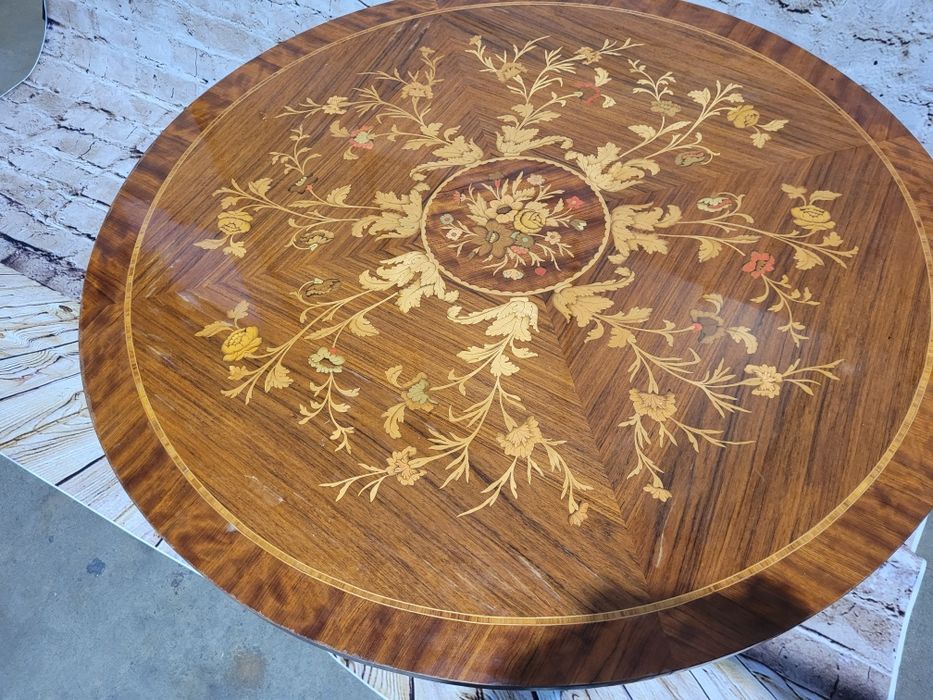 Włochy: Okragly stół + komoda /barek /kredens antyk intarsja Ludwik