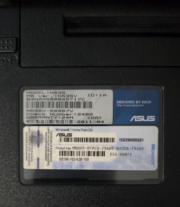 Portátil Asus N53S – i7 | GTX 540M | 6GB RAM | 600GB HDD | 15.6" HD