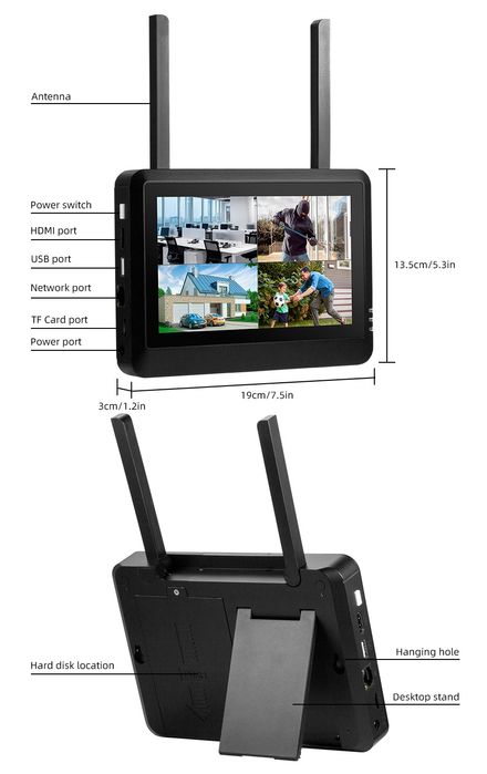 NVR відеореєстратор відеоспостереження з монітором 2 в 1 ICSee WiFi 8к