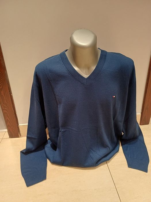Sweter męski serek niebieski 5XL, 6XL.