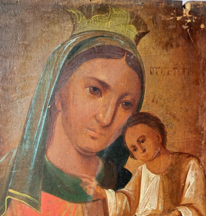 Stara prawosławna ikona pisana na desce Matka Boska Maryja