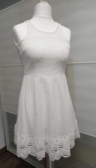 sukienka cropp biała koronka S 36 bawełna lato 057 I must have