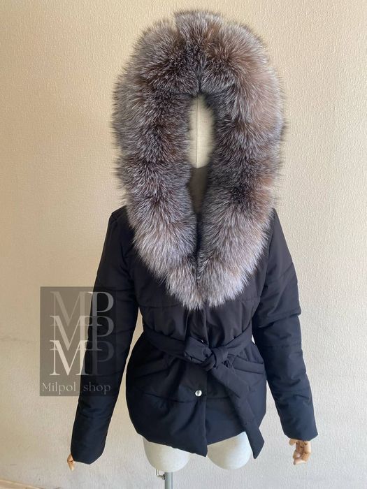 Женская зимняя куртка, плащ с натуральным мехом блюфрост, 42-54 рр