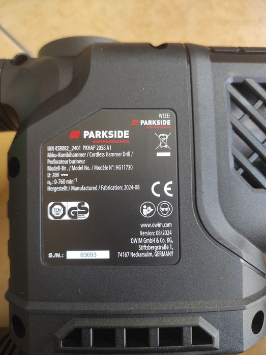 ПРОФЕСІЙНИЙ Акумуляторний перфоратор 5,8 Дж Parkside PKHAP 2058 A1