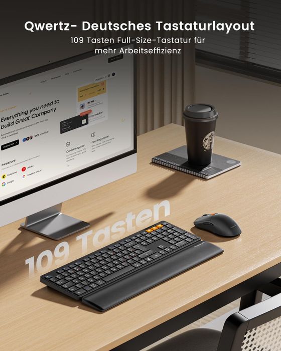 ProtoArc Zestaw Klawiatura i Mysz Bluetooth z Podpórką QWERTZ