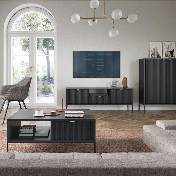 Stolik nocny z szufladą do sypialni Crow S54 / Czarny + czarny stelaż