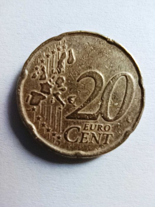 Moeda 20 cêntimos 2002 Irlanda com defeitos e erros cunhagem