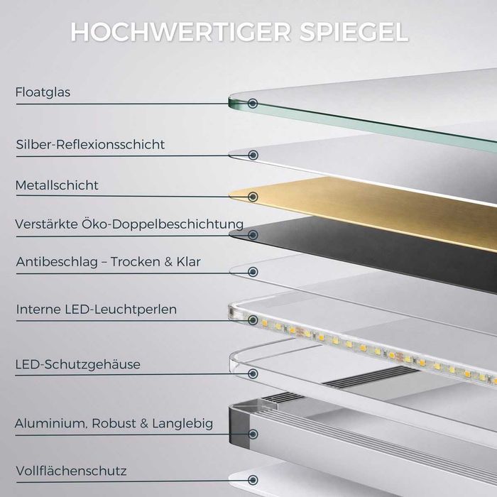 Lustro łazienkowe IMPTS 100 × 60 cm LED 3 barwy Anti-Fog ściemniane dotykowe